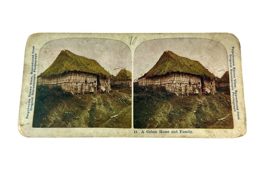 Antique 1905 H.C. White Poly-Chrome Stereoview A Cuban Home & Family Cuba